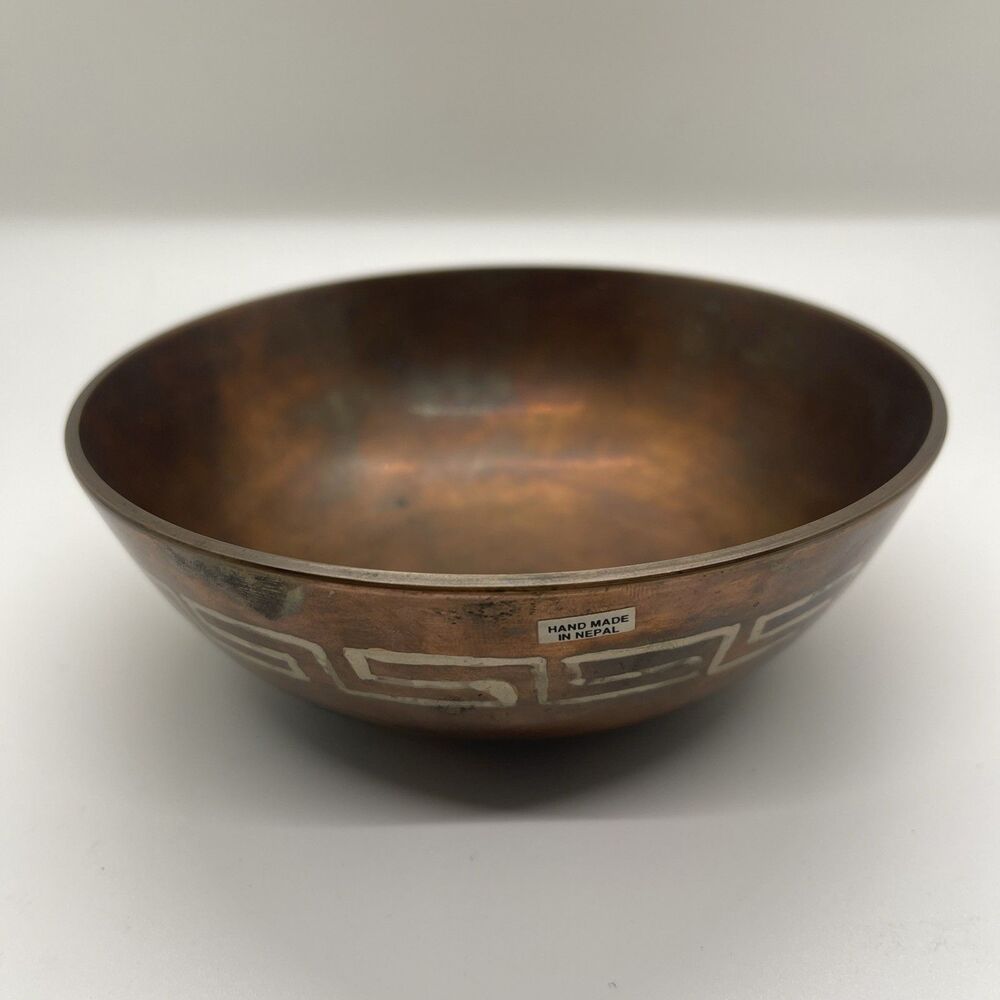 Vintage Handmade in Nepal Copper Etched Singing Bowl